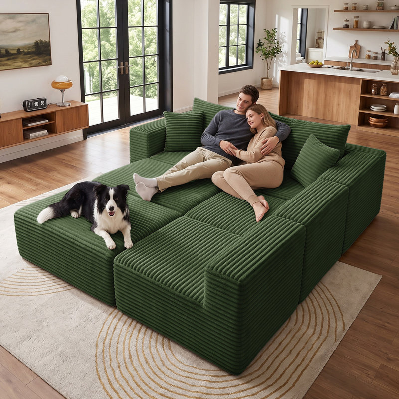 Canapé d'angle modulaire en forme de U de 137 pouces, canapé Cloud en velours côtelé compressé 6 pièces avec modules amovibles, assise profonde, aucun assemblage requis