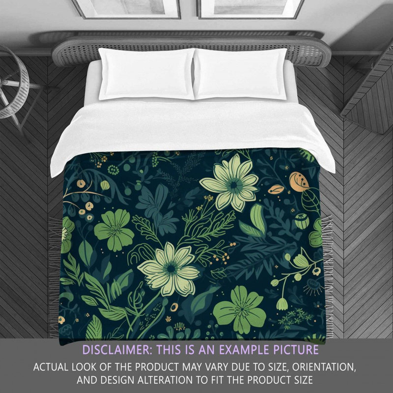 Machine Printed Comforter, Twin Comforter, Green/Navy Floral