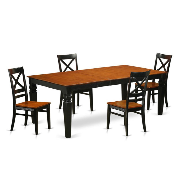 Ensemble de table à manger 5 pièces pour 4 personnes comprenant une table de salle à manger rectangulaire avec rallonge papillon et 4 chaises de salle à manger, noir et cerise