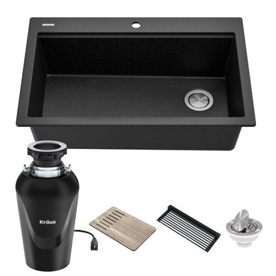 KRAUS Bellucci Workstation 33 in. Single Bowl Kitchen Sink with WasteGuard™ Garbage Disposal