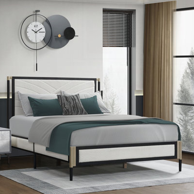 Platform Bed with Boucle fabric Headboard