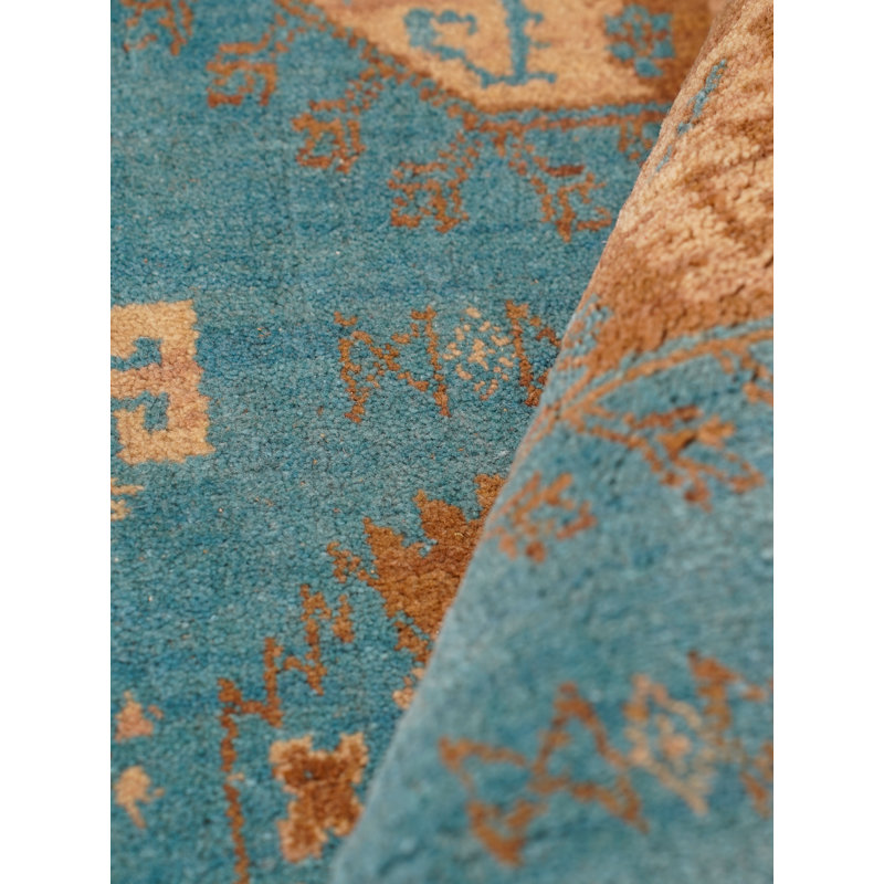 Hand Loom Knotted Wool Oriental Light Blue Rectangle Indoor Area Rug, Rectangle 9' x 12'