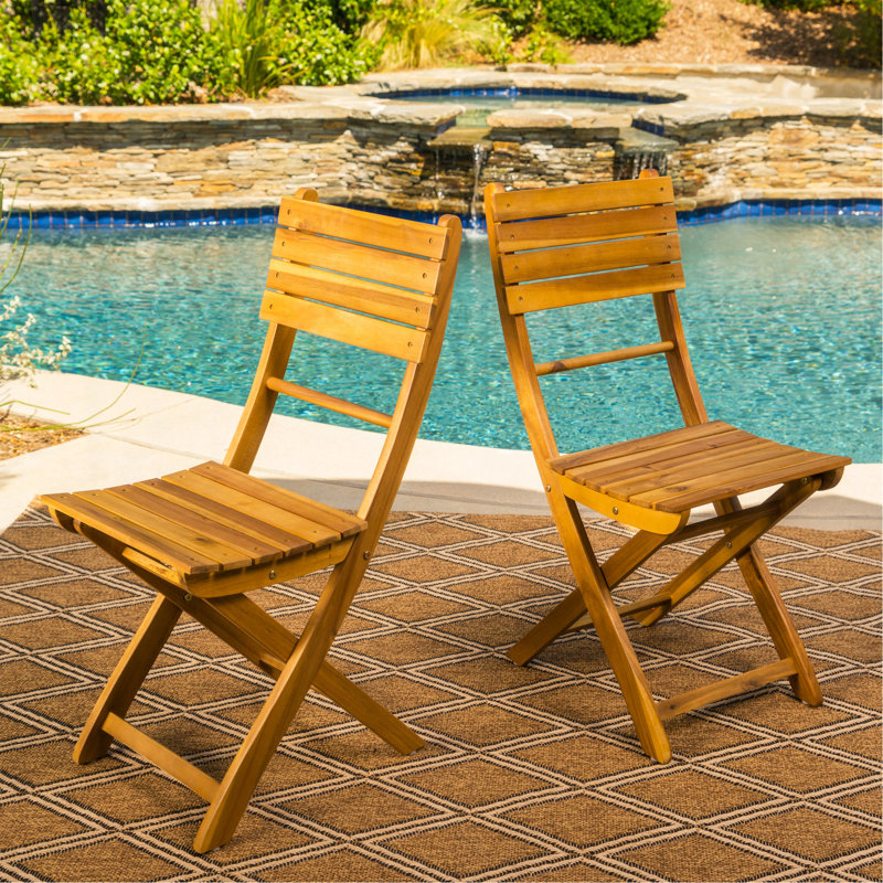 Chaise de salle à manger d'extérieur pliante en bois d'acacia (ensemble de 2), naturel, Naturel