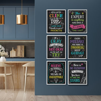 Positive Mindset and Growth Quotes Framed Wall Art Prints Set of 6 - Positive Mindset Decor for Home or Office