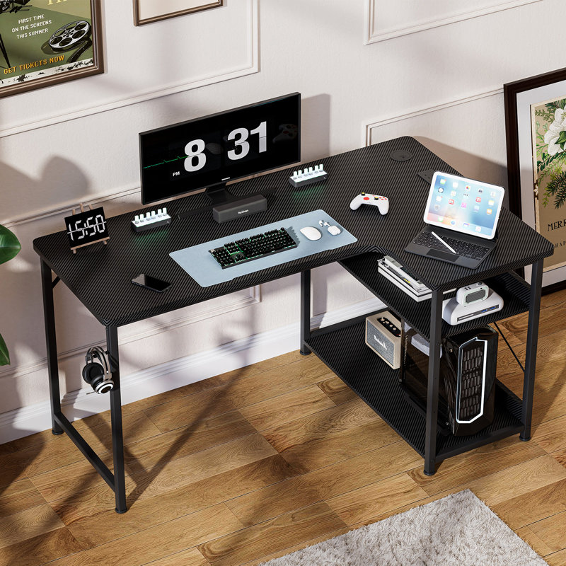 L-Shaped Computer Desk, Black, 75cm. H x 110cm. W x 80cm. D