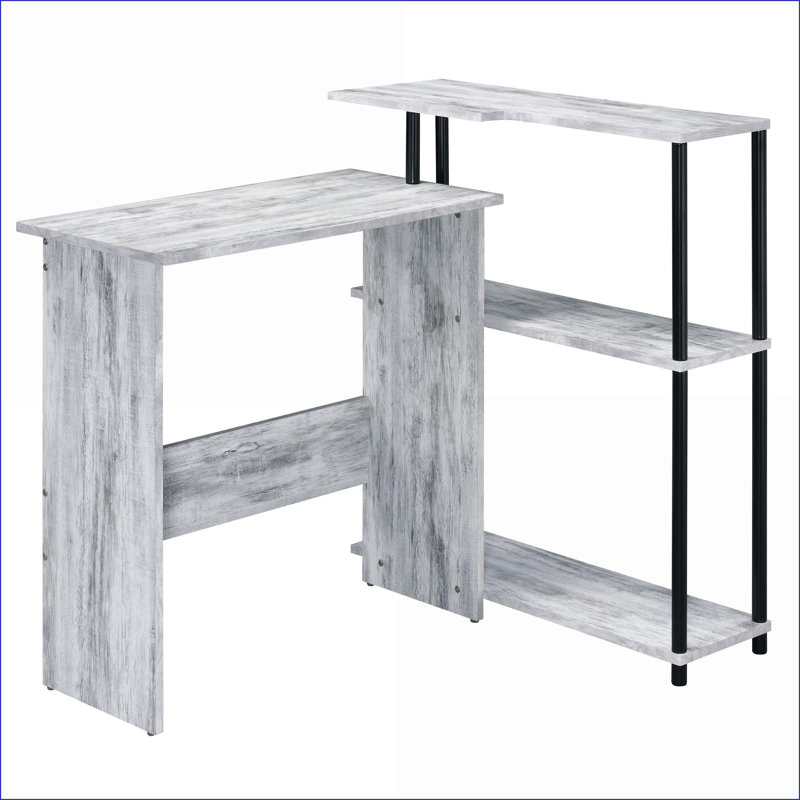 Desks Traditional Antique White &amp; Black L-Shape Writing Desk with 3-Tier Bookshelf | Wood+Metal