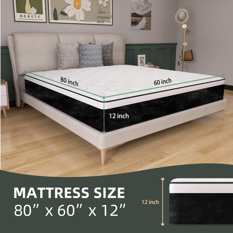 Medium Hybrid Mattress Pocket Spring with CertiPUR-US Certified Foam, Height Profile (12"), Queen