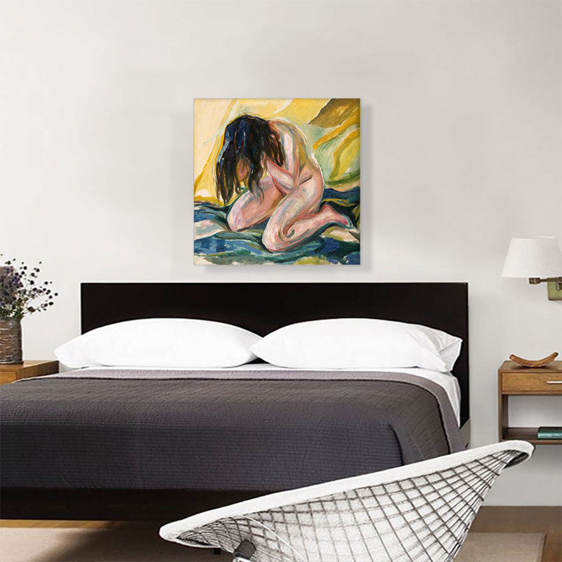 "Genoux, femme nue, pleurs" par Edvard Munch - reproduction d'art sur toile tendue, H 26 po x l 26 po x P 0,75 po