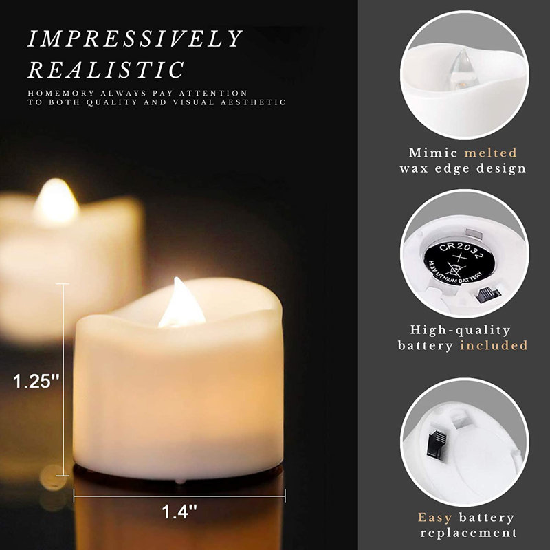 Unscented Flameless Tealight Candle, 1.25" H x 1.4" W x 1.4" D
