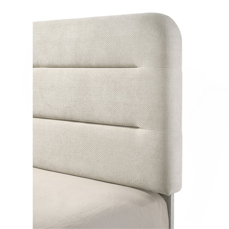 Lit moelleux rembourré à panneau 1pc, lignes épurées, palette neutre, beau mobilier de chambre, blanc antique, Grand lit