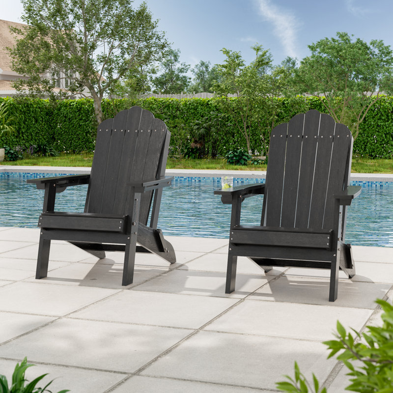 Chaise Adirondack pliante en PEHD robuste, capacité 350 lb, chaise Adirondack d'extérieur avec porte-gobelet pour patio, pelouse et balcon