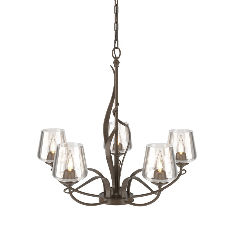 Flora 5 - Light Candle Style Classic / Traditional Chandelier, Bronze, Clear Dome