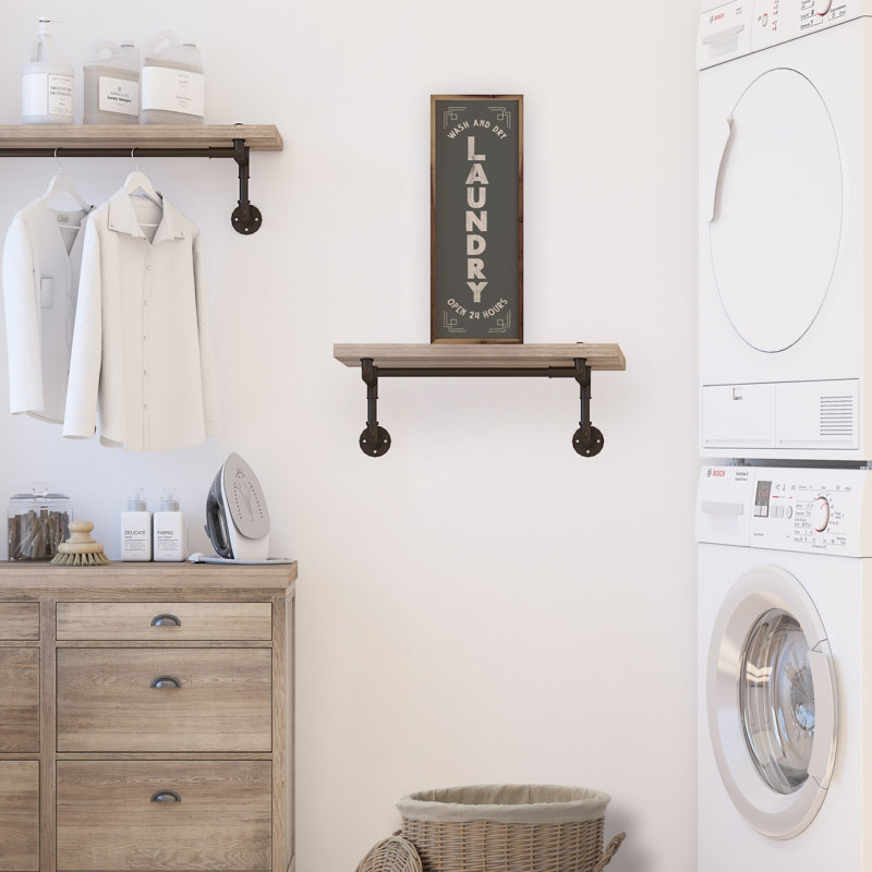 Laundry Open 24 Hours Black, 24" H x 8" W