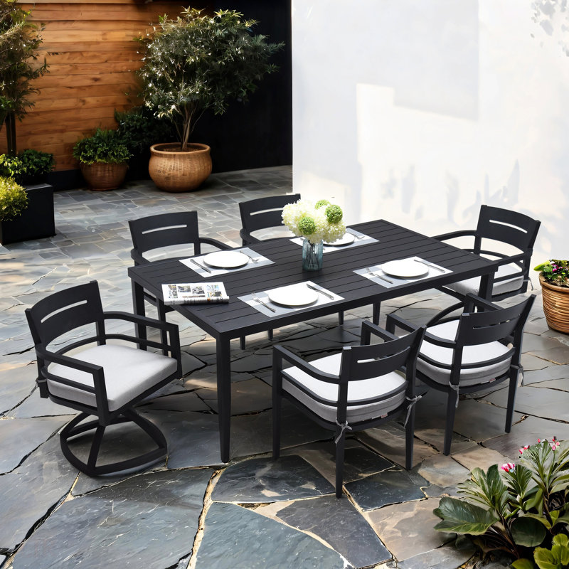 Ensemble de meubles d'extérieur modernes en aluminium avec coussins confortables et design élégant, repas d'extérieur