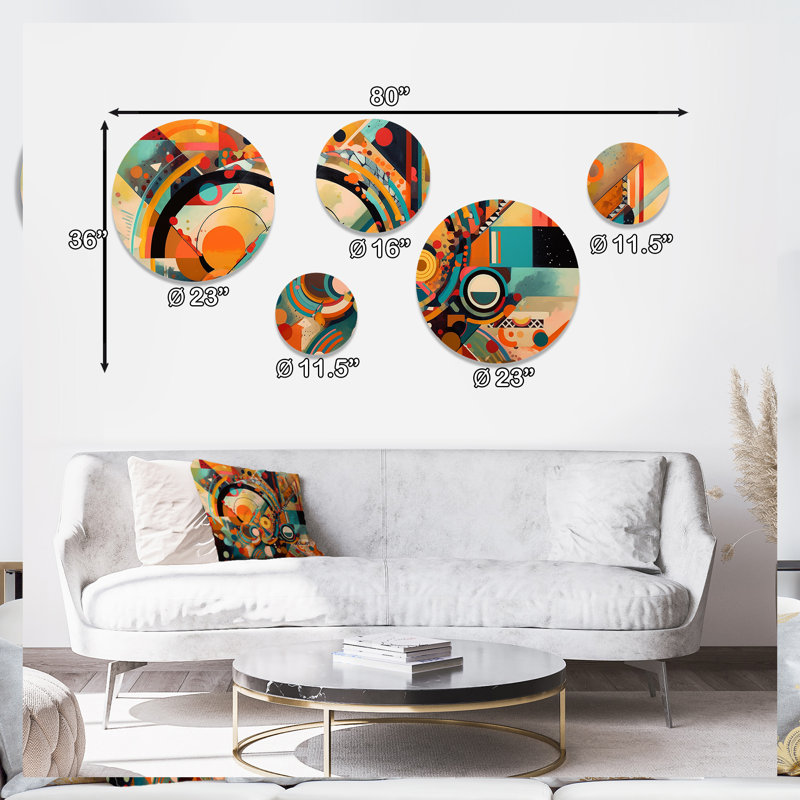 Orange And Blue Geometric Vibrations I - Modern Geometric Metal Wall Décor
