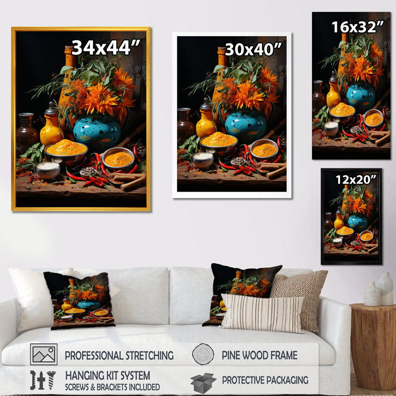 Indian Art Spices Of India 2 - Art mural indien, Cadre doré simple, H 20 po x l 12 po x P 1 po