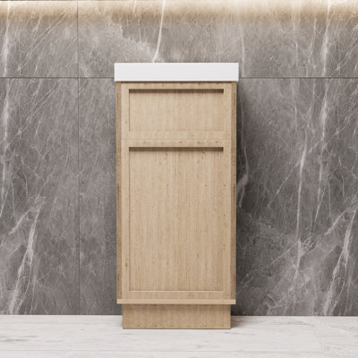 Meuble-lavabo de 15,75 po avec lavabo en résine réversible, armoire en panneau de fibres à densité moyenne avec tablettes réglables et portes à pousser, finition en mélamine grain de bois, portes double face, style rustique, convient aux petits espaces.