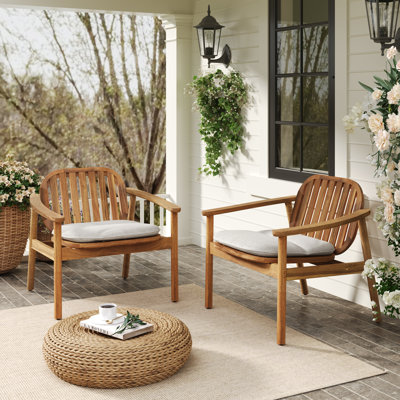 Davian Patio Acacia Wood Lounge Chairs With Removable Cushions