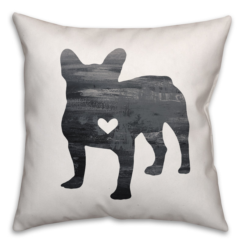  Coussin Silhouette Frenchie, 18 po x 18 po, Noir / blanc, Housse de coussin seulement - sans coussin