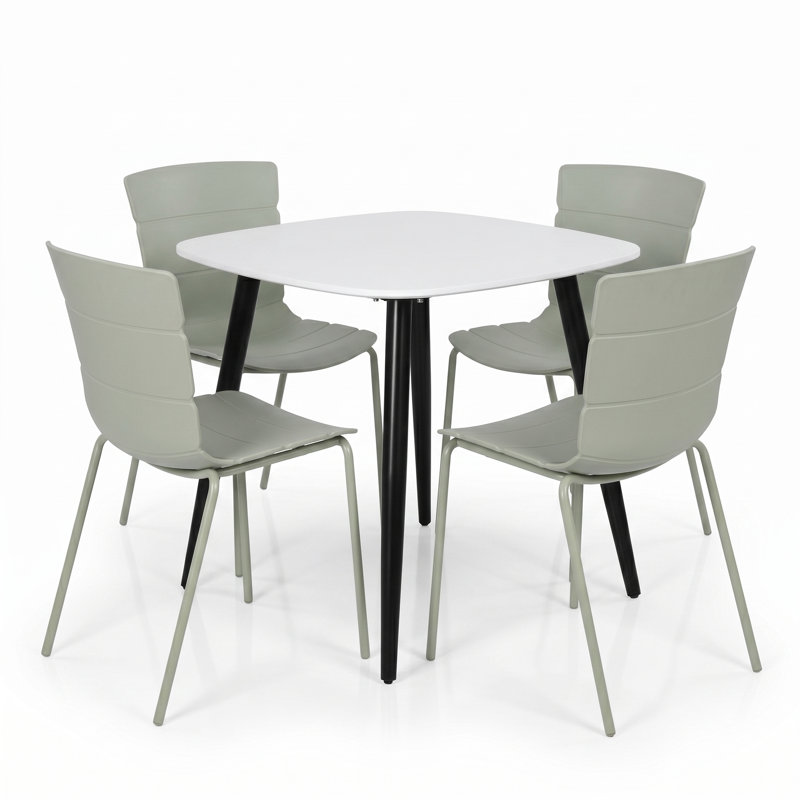 Westhope 4 -Person Dining Set, White, Green