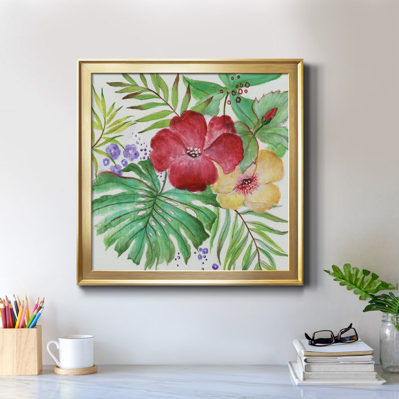 Tropical Blooms Gold Framed Canvas Print, 24" x 24"