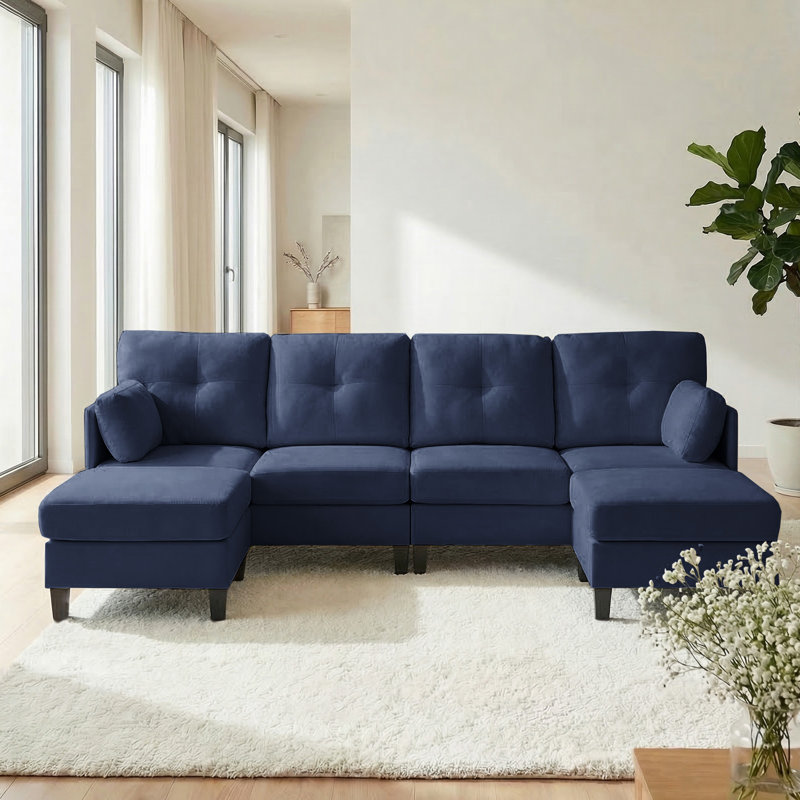 Canapé modulaire en velours côtelé 87 po avec accoudoirs, Bleu