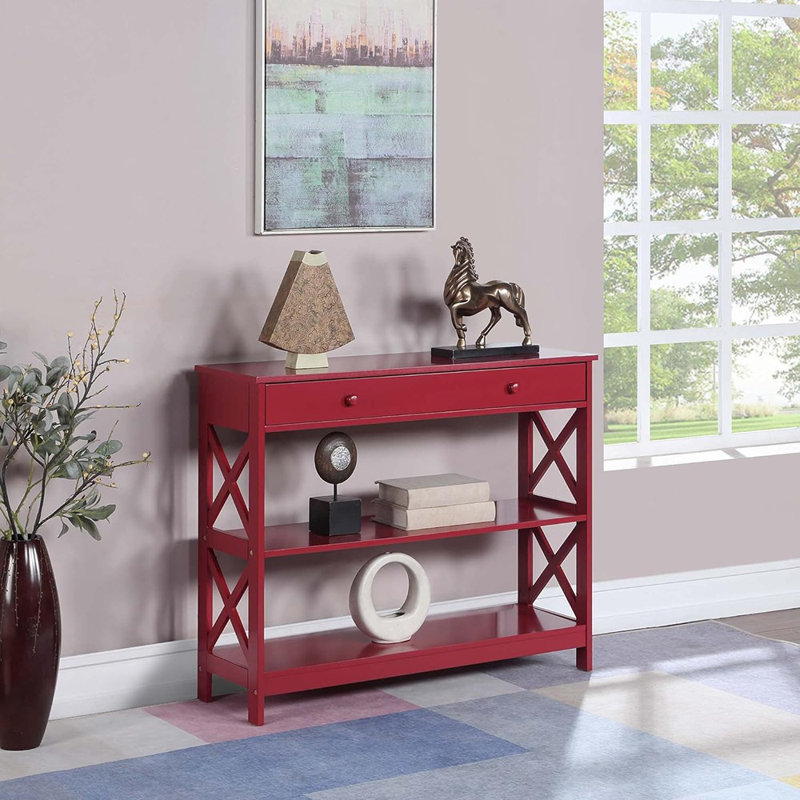 Console à 1 tiroir avec tablettes Oxford, rouge canneberge