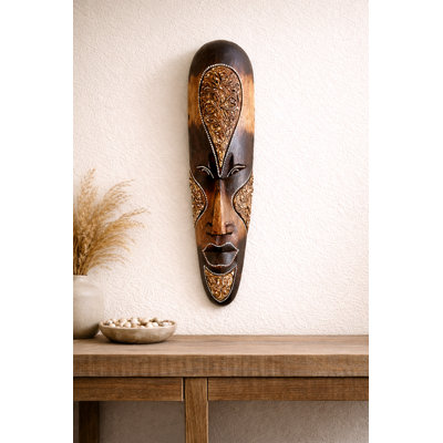 Décoration murale masque tribal africain - sculpture murale en bois massif Fortune pour la maison et le bureau