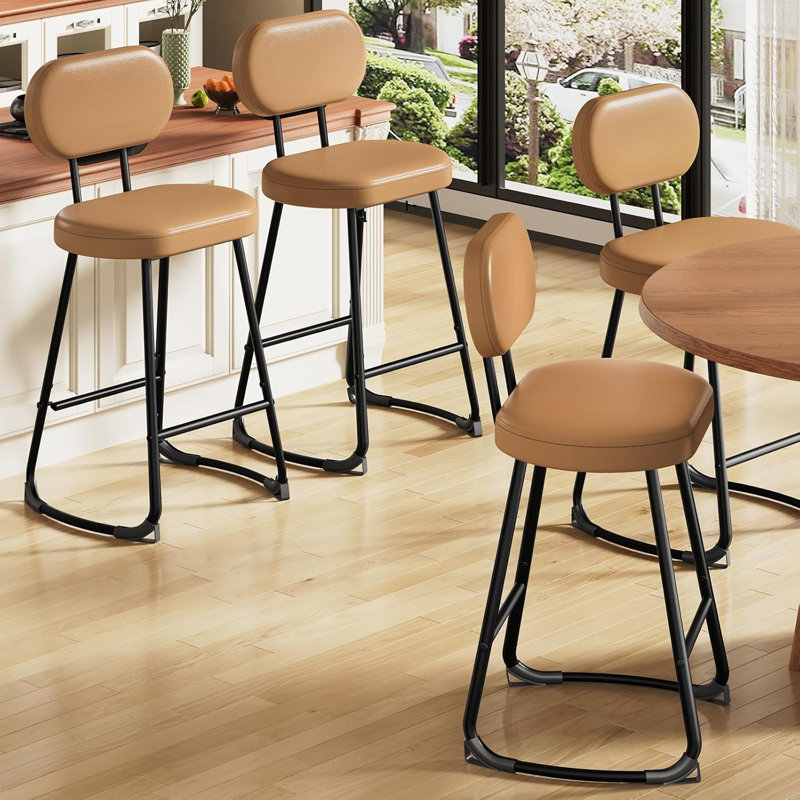 Ensemble de 3 tabourets de bar, tabourets de bar à hauteur de comptoir, tabourets de cuisine rembourrés, chaises de îlot de cuisine avec siège rembourré ovale rembourré en polyuréthane avec dossier, chaises de bar pour la cuisine, la salle à manger, le bar, le café