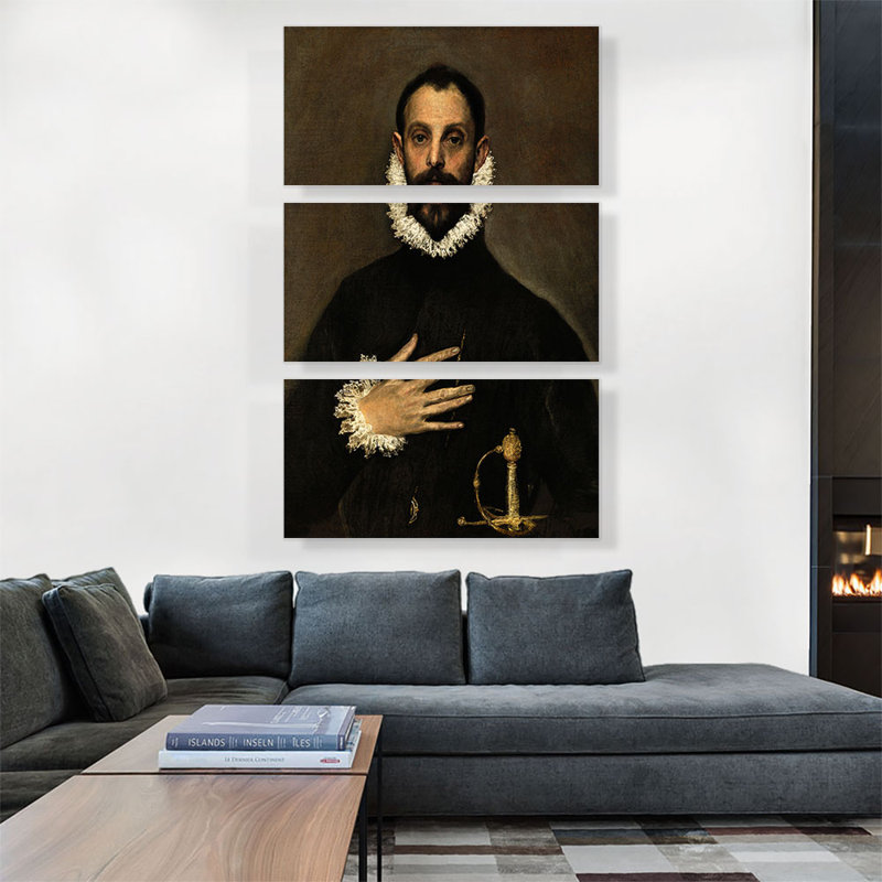 Le noble avec sa main sur sa commode 1580 par El Greco - Ensemble de 3 reproductions d'art sur toiles tendues