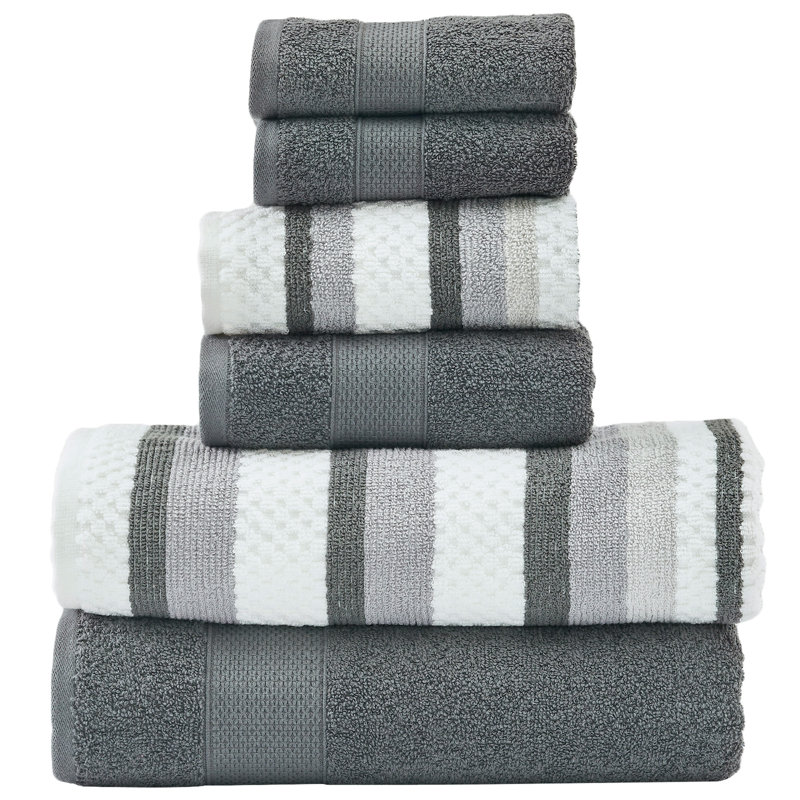 Modern Threads Pax 6-Piece Reversible Yarn Dyed Jacquard Towel Set - Bath Towels, Hand Towels, & Washcloths - Super Absorbent & Quick Dry