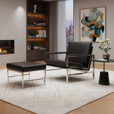 Landa SIGNATURE GENUINE LEATHER CHAIR/OTTOMAN SET