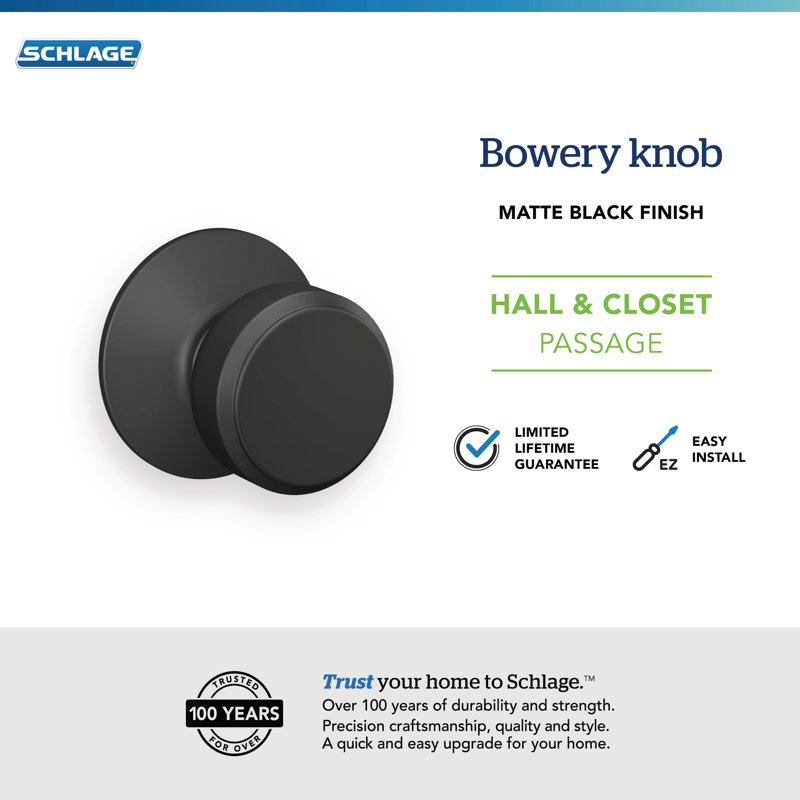 Bowery Passage Knob (Hall & Closet), Matte Black, Circle