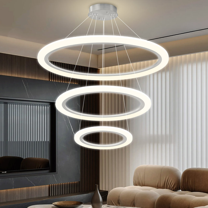 Lustre moderne à 3 anneaux pour salon argenté, Silver