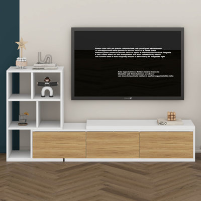 Meuble télé extensible de 74,8 po à 126 po avec tablettes à 3 niveaux pour téléviseur de 110 po ou moins, centre de divertissement réglable avec armoires de rangement et console multimédia