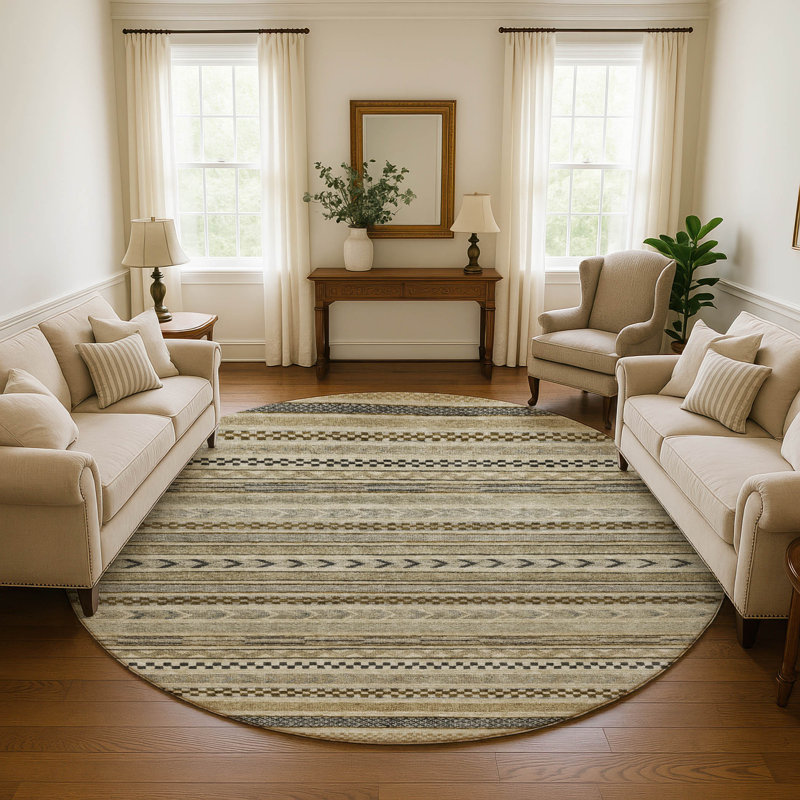 Premium Machine Washable Brennon AMF1625 Stripes Rug, Round 8'