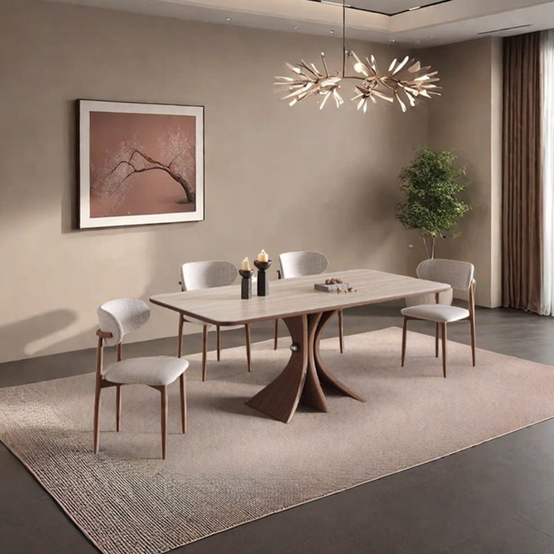 Unique sintered stone dining table set, 29.53" H x 62.99" L x 31.5" W