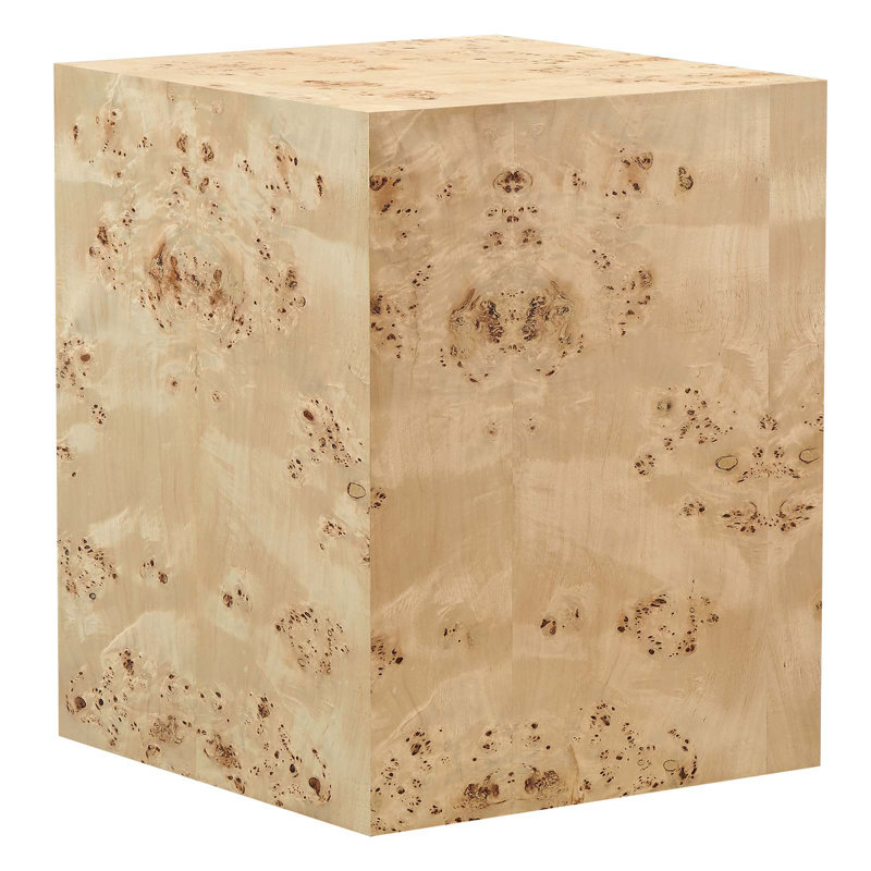 Modway Cosmos 16" Square Burl Wood Side Table, Natural Burl