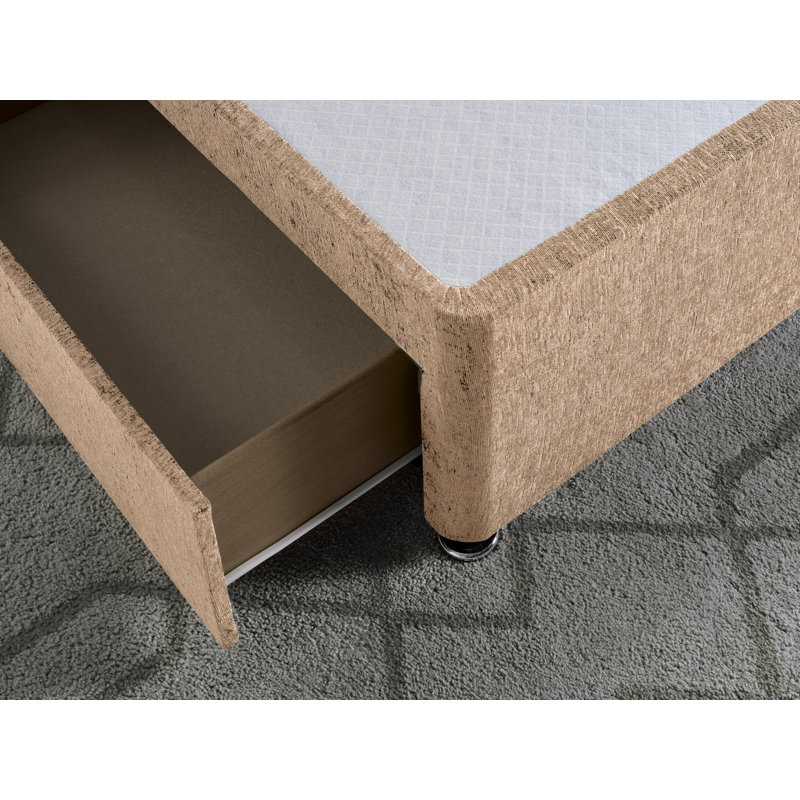 Chenille Divan Bed Base, Small Single (2'6), Mink, Right Side Drawers
