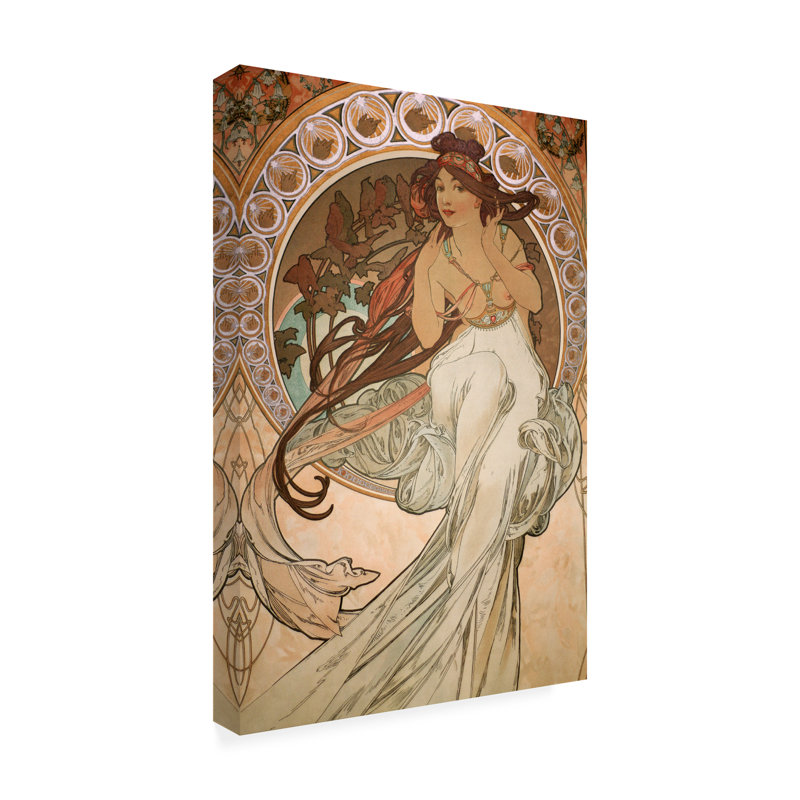 Alphonse Mucha Vintage Tan and Red Canvas Art