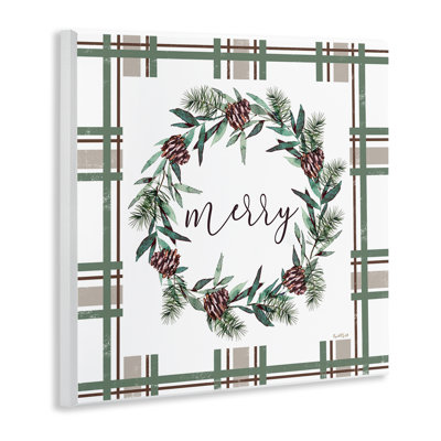 Merry Wreath on Green Plaid Wall Plaque, design by Elizabeth Tyndall