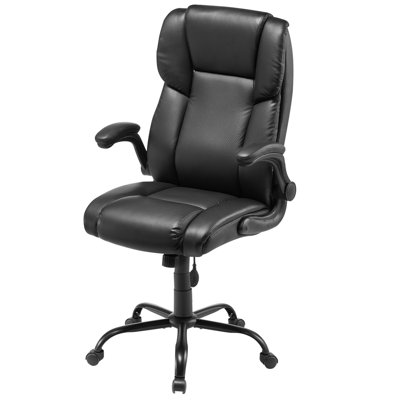 Executive Office Chair With Lumbar Support, 300Lb Capacity Office Chair With Flip-Up Armrests & Lumbar Pillow, Height Adjustable Ergonomic Chair, PU L by Red Barrel Studio