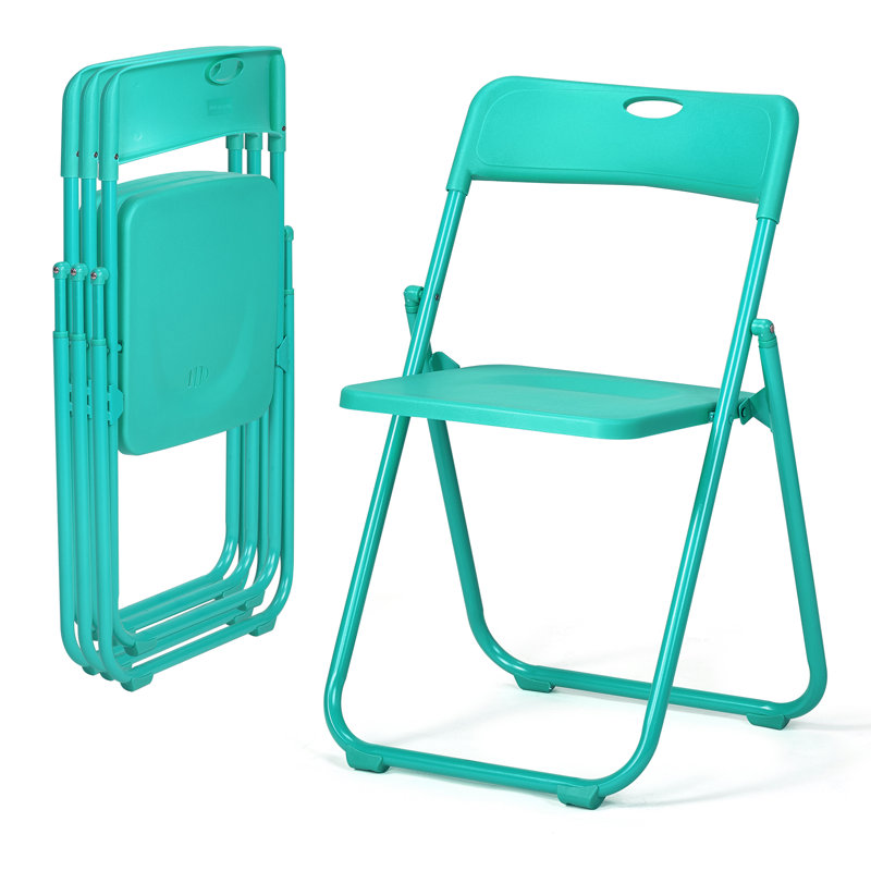 Ensemble de 4 chaises de patio pliantes vert menthe, sièges en plastique avec structure en acier, Vert menthe