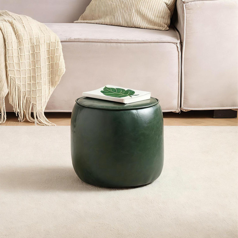 30cm Small Tufted Round Upholstered Ottoman, Green
