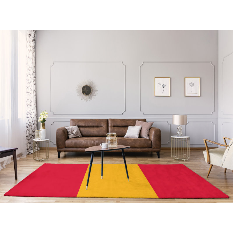Tapis à rayures de football de couleur rouge poly kansas city, Rectangle 8 pi x 10 pi
