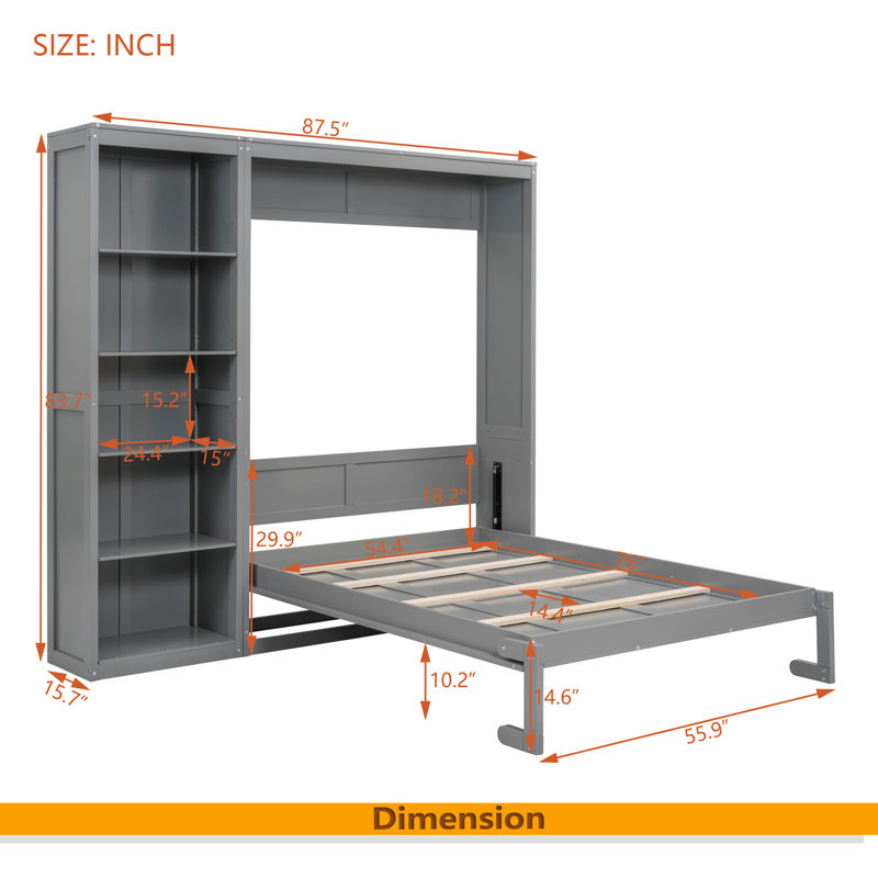 Lit escamotable mural avec armoires Murphy, Gris, Lit double
