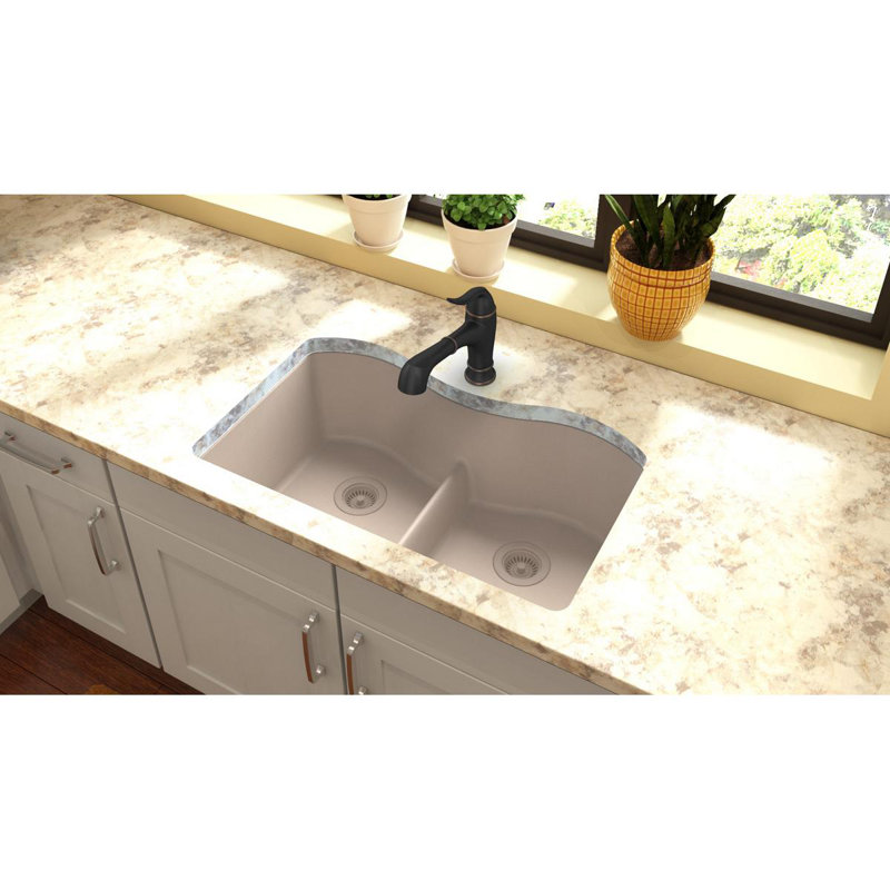 Évier de cuisine à double cuve encastrable 33 po x 20 po x 9 1/2 po Quartz Classic, Mastic