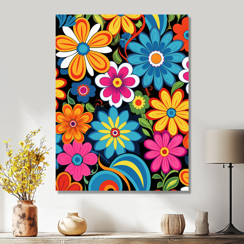 «Groovy Hippy Flower Power - Wildflowers», art mural, Toile tendue, H 20 po x l 12 po x P 1 po