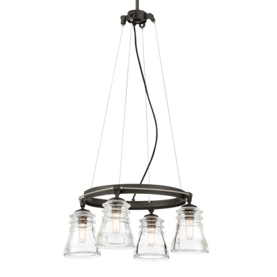 Graham Avenue 4 - Light Steel Dimmable Wagon Wheel Chandelier