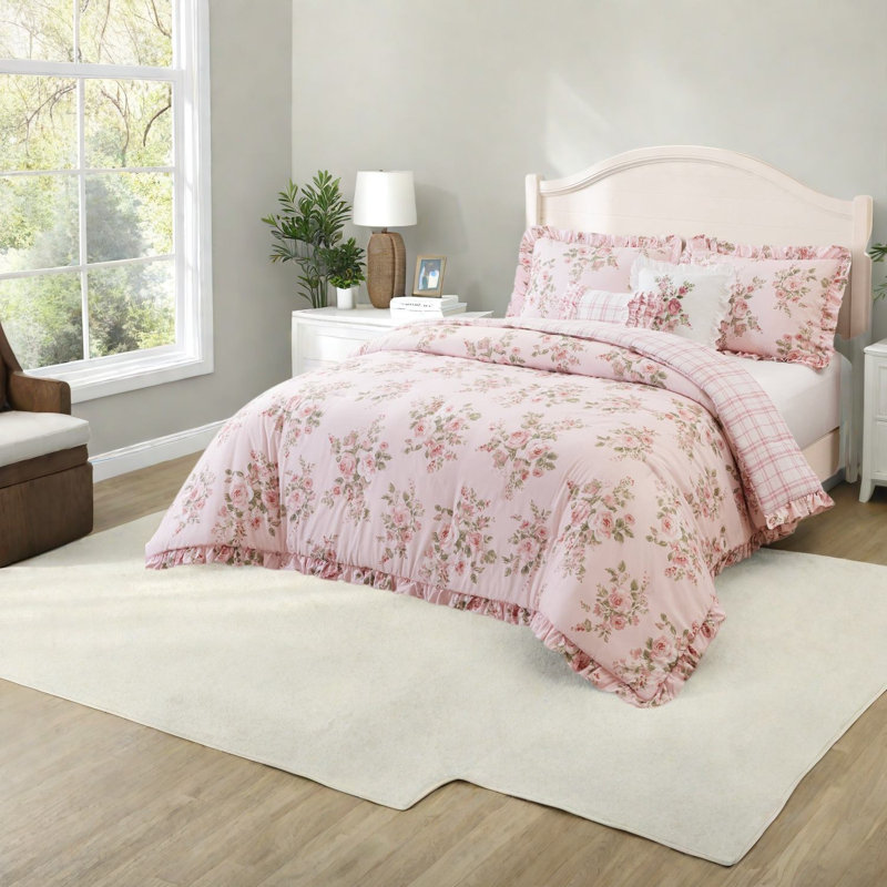 Plaid and Floral Comforter Set